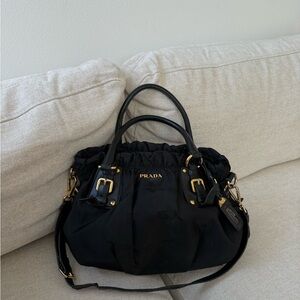 Prada Black and Gold Women's Shoulder Bag